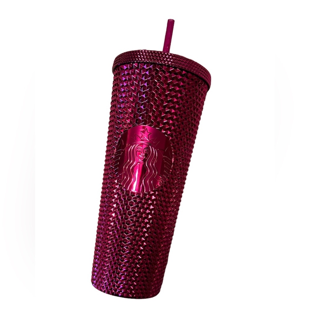 STARBUCKS 2022 Holiday Collection Metallic “Sangria” Hot Pink Studded Tumbler.
